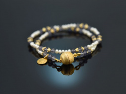 Tiny Pearls! Delicate bracelet with cultured pearls and sapphire silver 925 gold-plated