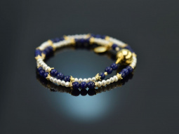 Tiny Pearls! Delicate bracelet with cultured pearls and lapis lazuli silver 925 gold-plated