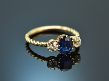 Around 1900! Fine sapphire ring with diamonds gold 585