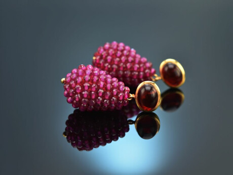 Red Velvet! Large drop earrings with pink and red agate silver 925 gold-plated