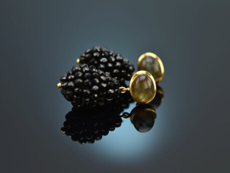 Midnight Moon! Drop earrings with labradorite black spinel silver 925 gold-plated