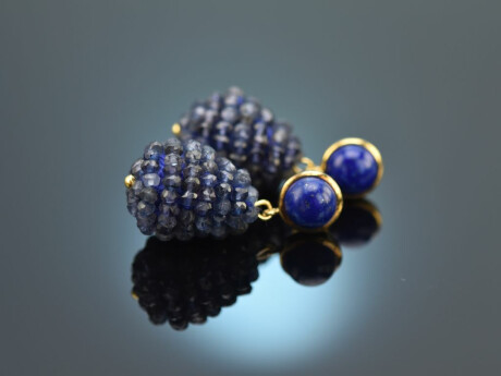 Blues Blue! Drop earrings with iolite and lapis lazuli silver 925 gold-plated