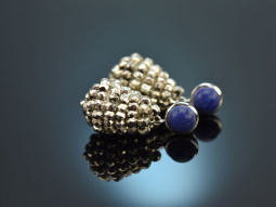 Galaxy Glitter! Drop earrings pyrite blue agate silver 925