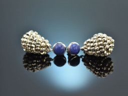Galaxy Glitter! Drop earrings pyrite blue agate silver 925