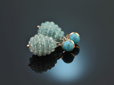 Tiny Turquoise! Drop earrings with turquoise and aquamarine silver 925 rose gold-plated