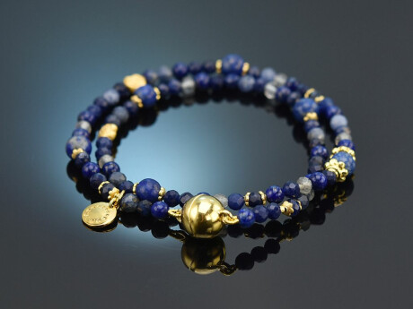 Deep Blue! Fancy bracelet made of sodalite lapis lazuli and labradorite silver 925 gold-plated