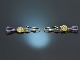 England around 1910! Rare suffragette earrings gold 375