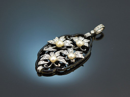 Around 1920! Art Deco pendant with diamonds and pearls 750 white gold