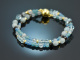 Soft Blue! Zweireihiges Fancy Armband mit Aquamarin Achat Rauchquarz Silber 925 vergoldet