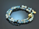 Soft Blue! Zweireihiges Fancy Armband mit Aquamarin Achat Rauchquarz Silber 925 vergoldet