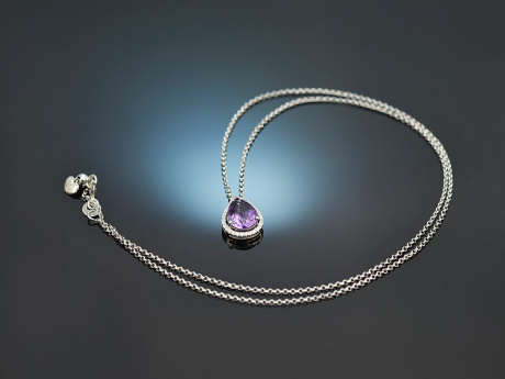 Beautiful drop necklace with amethyst and diamonds 750 white gold