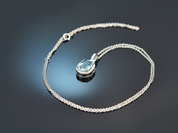 Precious aquamarine necklace with diamonds 750 white gold