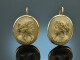 Italy around 1880! Earrings with fine lava cameos in 333 gold and tombac