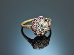 Um 1930! Sch&ouml;ner Art Deco Ring mit Diamanten und Rubinen Gold 585