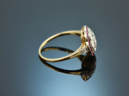 Around 1930! Beautiful Art Deco ring with diamonds and rubies gold 585
