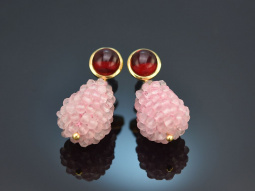 Red Fruits! Drop earrings with rose quartz and agate...