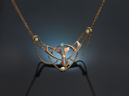 Around 1900! Art Nouveau necklace with opals and seed pearls rose gold 333