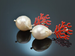 Coral reef! Chic earrings baroque cultured pearls red...