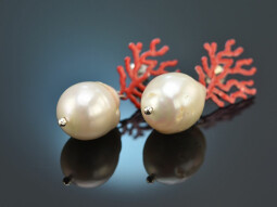 Coral reef! Chic earrings baroque cultured pearls red...