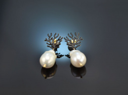 Coral reef! Chic earrings baroque cultured pearls black...