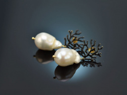 Coral reef! Chic earrings baroque cultured pearls black...