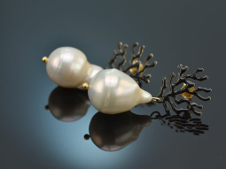 Coral reef! Chic earrings baroque cultured pearls black...