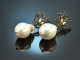 Coral reef! Chic earrings baroque cultured pearls black enamel silver 925