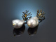 Coral reef! Chic earrings baroque cultured pearls black enamel silver 925
