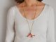 Boho style! Large coral branch pendant with long silver 925 gold-plated chain