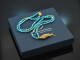 Around 1970! Filigree fish pendant with turquoise chain, gold-plated silver