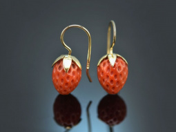 From our workshop! Very large coral strawberry earrings...