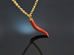 Lucky charm! Coral corno pendant with chain silver 925 gold-plated