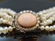 Around 1990! Fine cultured pearl choker necklace angel skin coral diamonds white gold 750