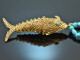 Around 1970! Filigree fish pendant with turquoise chain, gold-plated silver