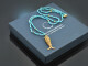 Around 1970! Filigree fish pendant with turquoise chain, gold-plated silver