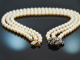 Around 1890 and 1980! Finest pearl necklace with old european cut diamonds gold 750