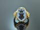 Um 1970! Imposanter Wappen Siegel Ring mit graviertem Lagenachat Gold 585