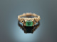 Around 1860! Neo-Renaissance ring with emerald and ornamental enamel gold 585