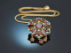 France around 1910! Pendant/brooch with chain garnet and turquoise 750 gold