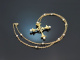 Kreuzanh&auml;nger mit Kette Perlen Zieremail Diamanten und Saphir aus Gold 750