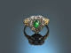 Around 1780! Rococo heart ring with diamonds and emerald in 625 gold