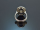Circa 1920! Exquisite Art Deco ring with diamond approx. 1.2 ct and sapphires in platinum