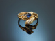 Around 1910! Snake ring with rose-cut diamonds and sapphire in 585 gold
