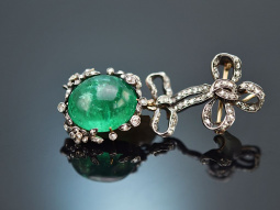 Around 1880! Pendant/brooch with Colombian emerald and diamonds in 585 gold