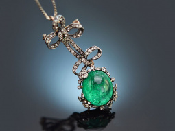 Around 1880! Pendant/brooch with Colombian emerald and...