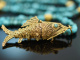 Around 1970! Filigree fish pendant with turquoise chain, gold-plated silver