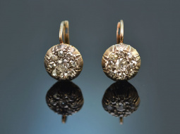 Circa 1880! Victorian dormeuse earrings with 1.2 ct old european cut diamonds 750 gold