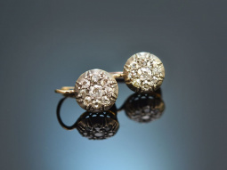 Circa 1880! Victorian dormeuse earrings with 1.2 ct old european cut diamonds 750 gold