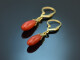 Around 1980! Drop earrings with Sardegna corals in 585 gold