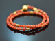 Lovely corals! Fancy bracelet 2-row Mediterranean coral silver 925 gold-plated